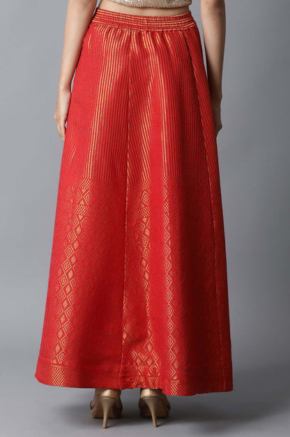 Red Dobby Printed Flared Woven Skirt with Elasticated Waist