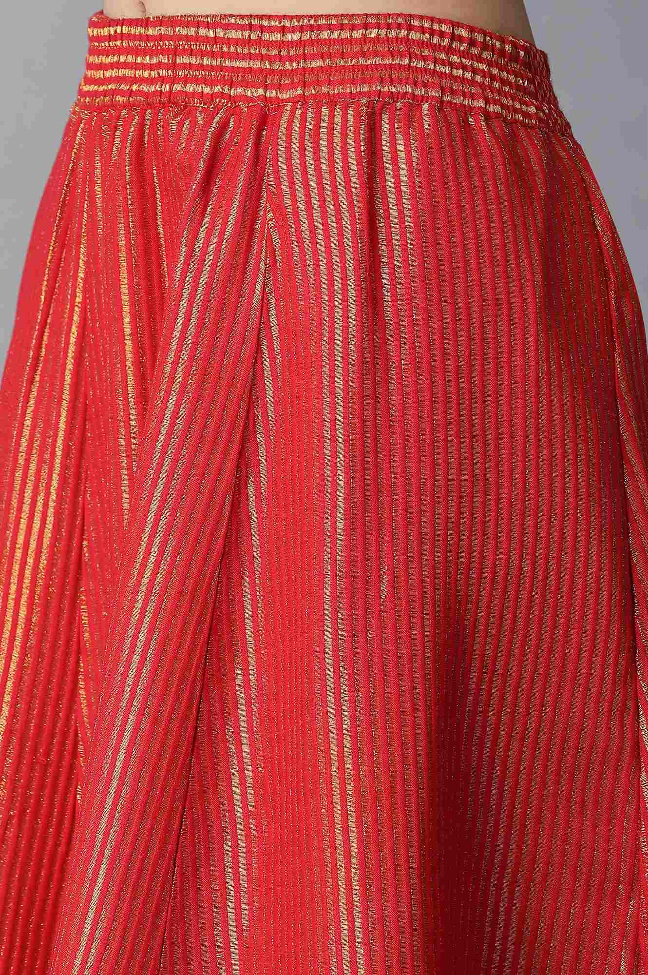 Red Dobby Printed Flared Woven Skirt with Elasticated Waist