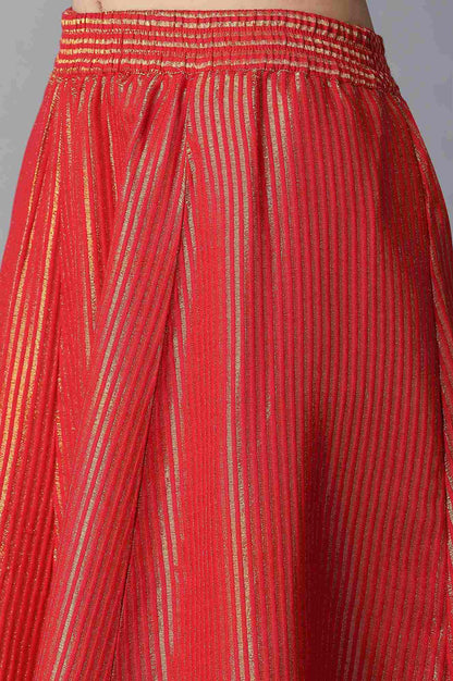 Red Dobby Printed Flared Woven Skirt with Elasticated Waist