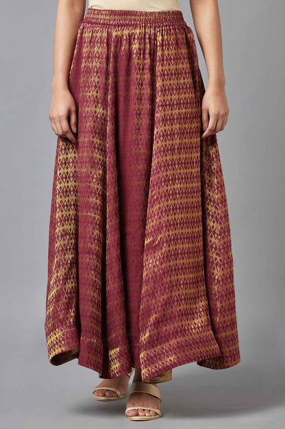 Maroon Dobby Flared Woven Skirt With Elasticated Waist