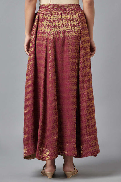 Maroon Dobby Flared Woven Skirt With Elasticated Waist
