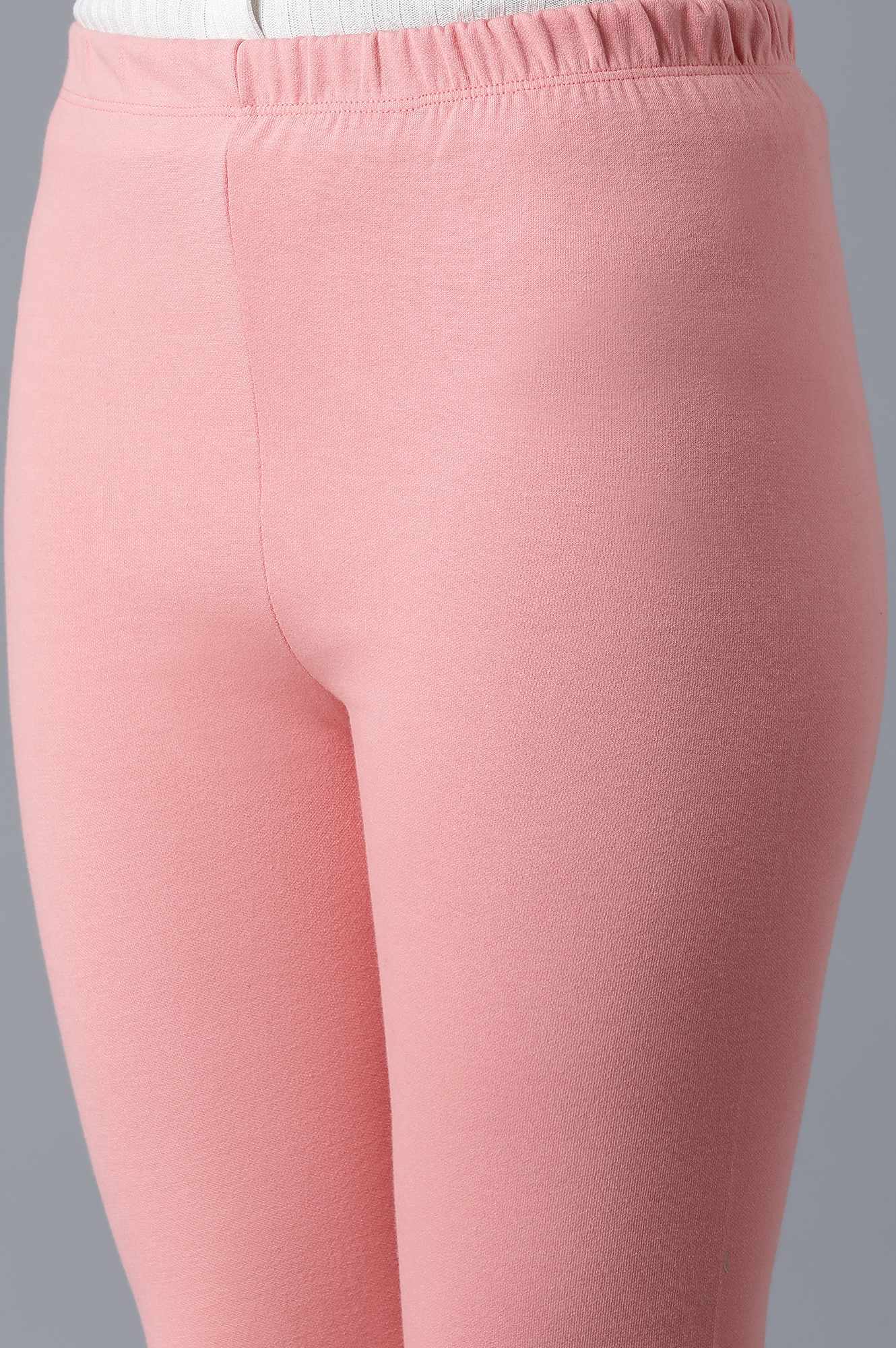 Pink Solid Skinny Fit Cotton Tights With Elasticated Waistband