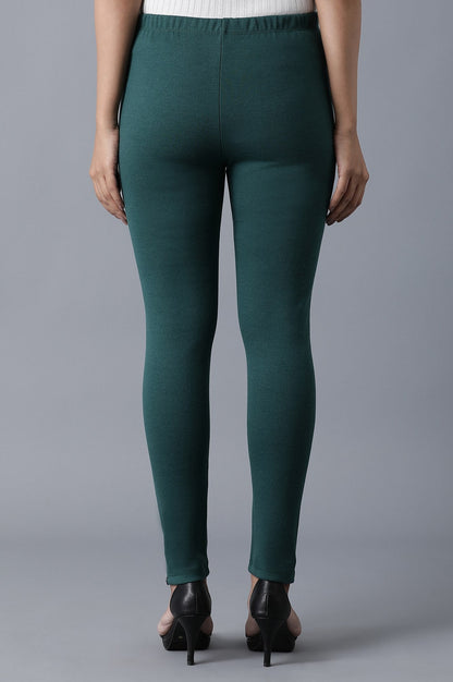 Green Solid Skinny Fit Cotton Tights With Elasticated Waist