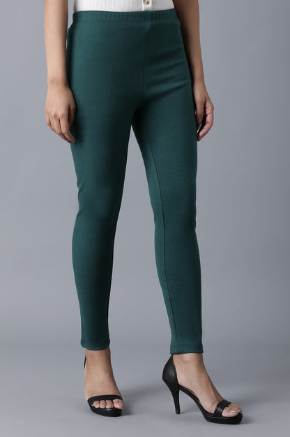 Green Solid Skinny Fit Cotton Tights With Elasticated Waist