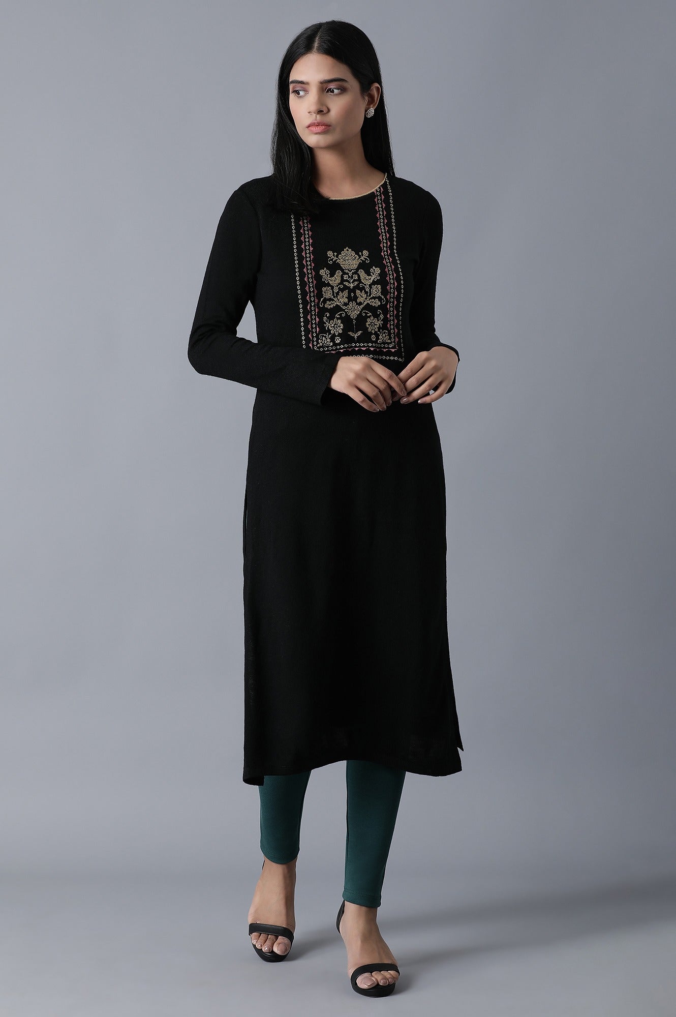 Green Solid Skinny Fit Cotton Tights With Elasticated Waist