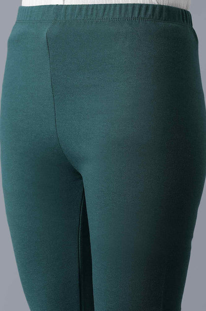 Green Solid Skinny Fit Cotton Tights With Elasticated Waist