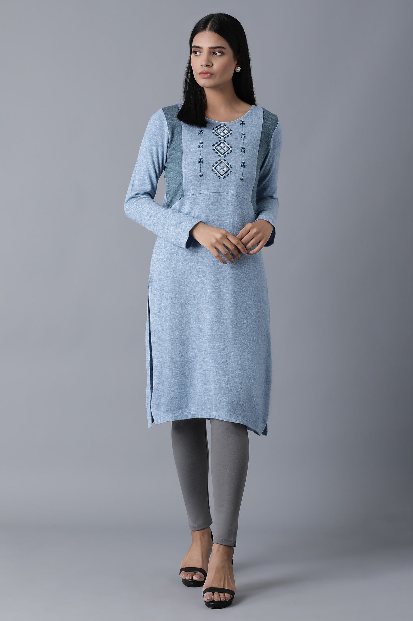 Grey Solid Skinny Fit Cotton Tights With Elasticated Waistband