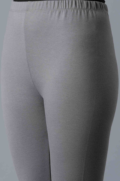 Grey Solid Skinny Fit Cotton Tights With Elasticated Waistband