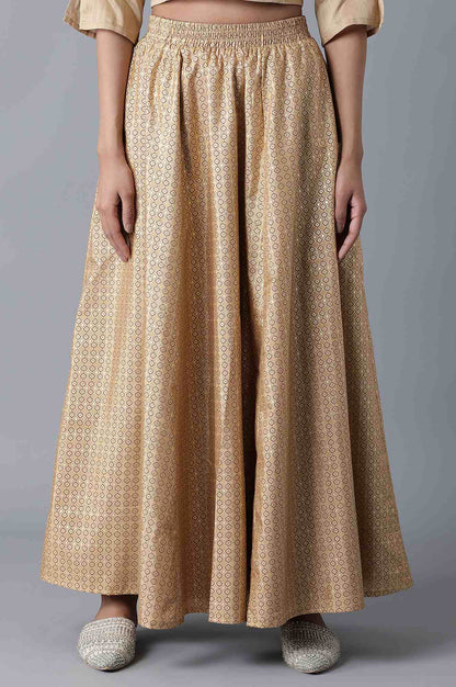 Red Floral Printed Flared Woven Skirt With Elasticated Waist