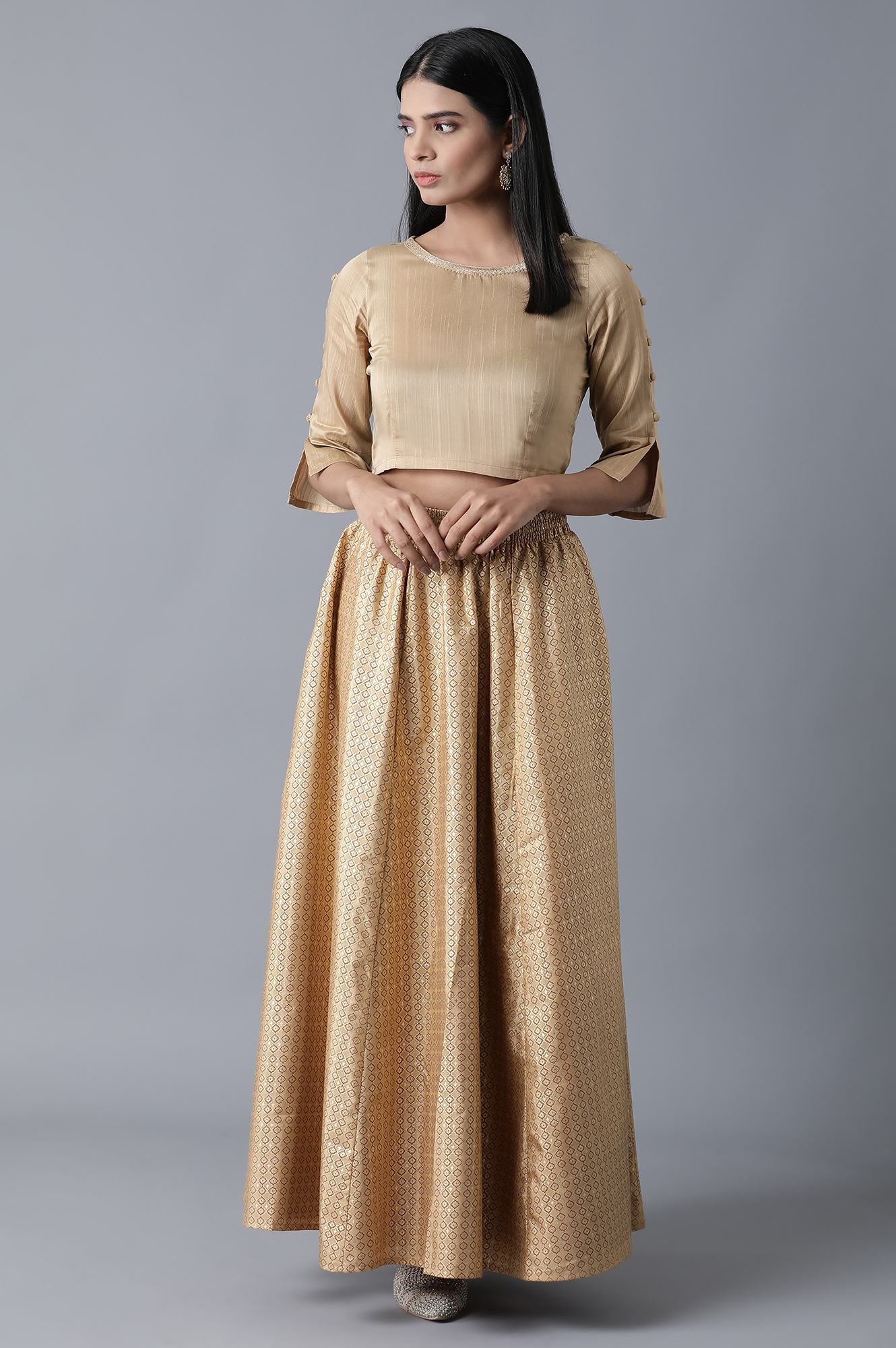 Red Floral Printed Flared Woven Skirt With Elasticated Waist