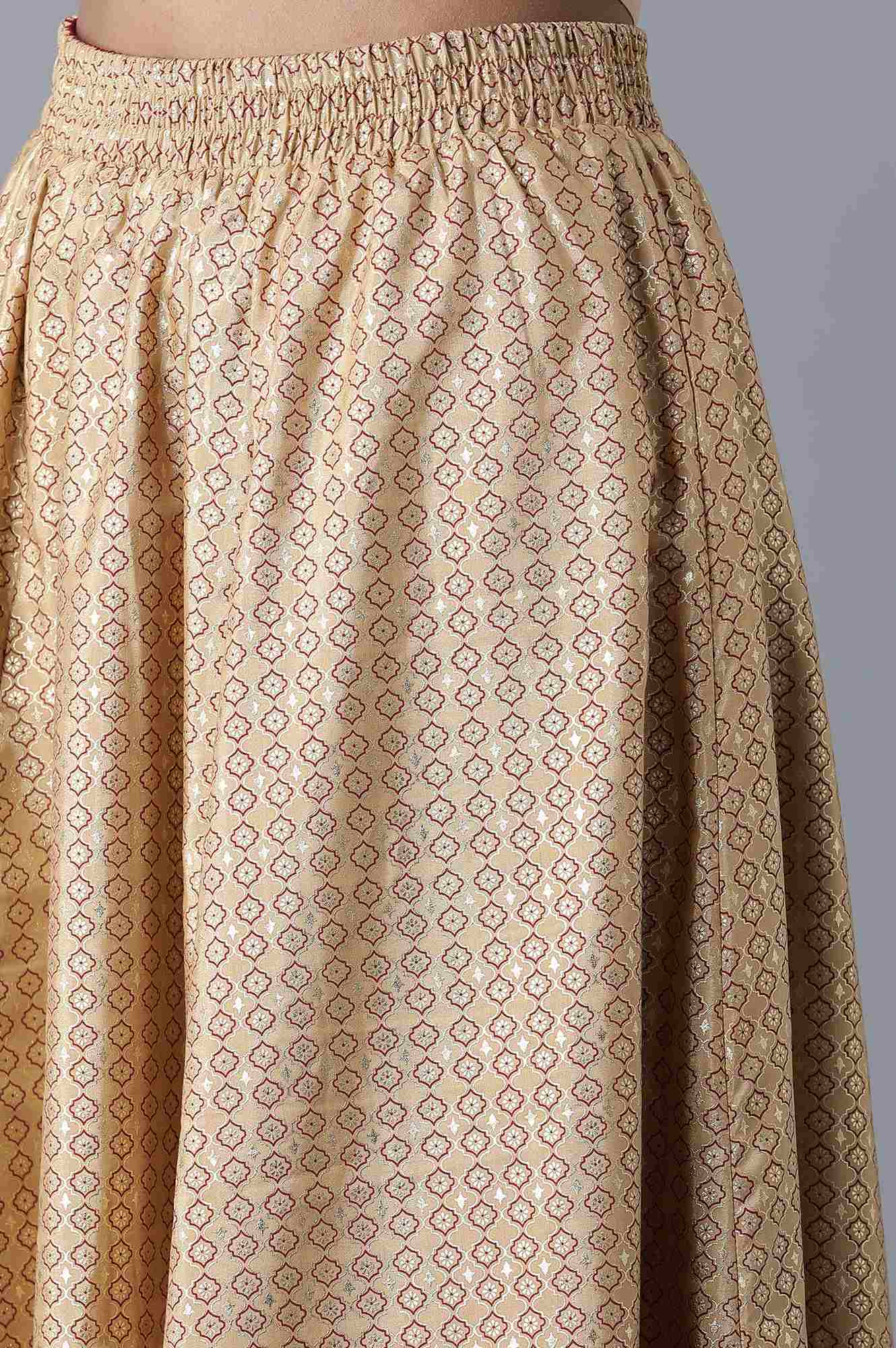 Red Floral Printed Flared Woven Skirt With Elasticated Waist