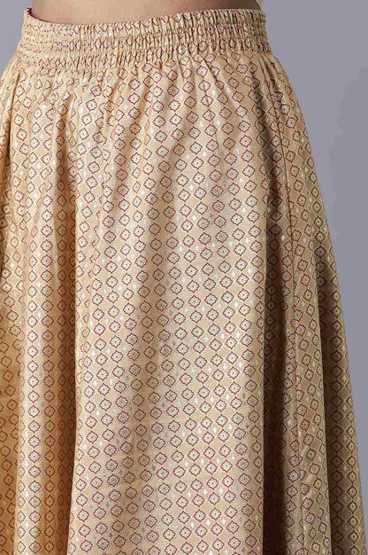 Red Floral Printed Flared Woven Skirt With Elasticated Waist