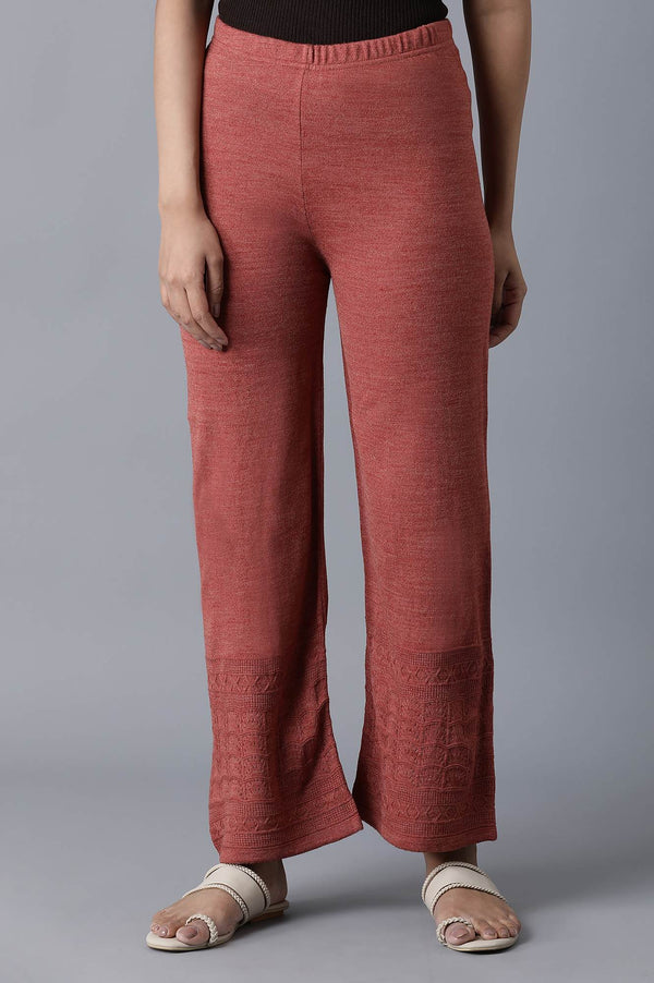 Maroon Pointelle Flared Palazzo With Elasticated Waistband