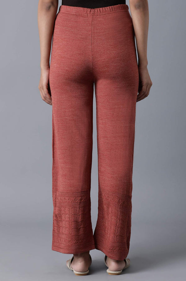 Maroon Pointelle Flared Palazzo With Elasticated Waistband