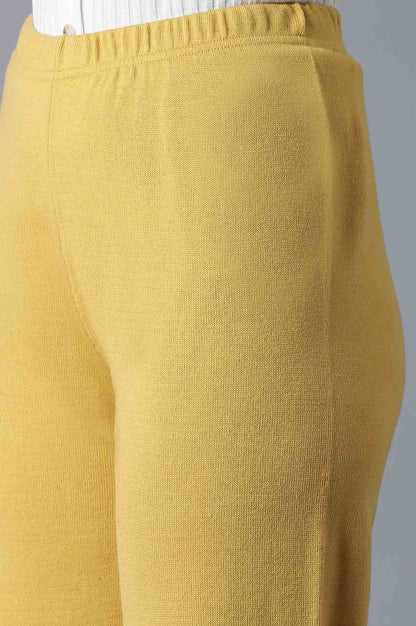 Mustard Pointelle Flared Knit Palazzo with Elasticated Waist