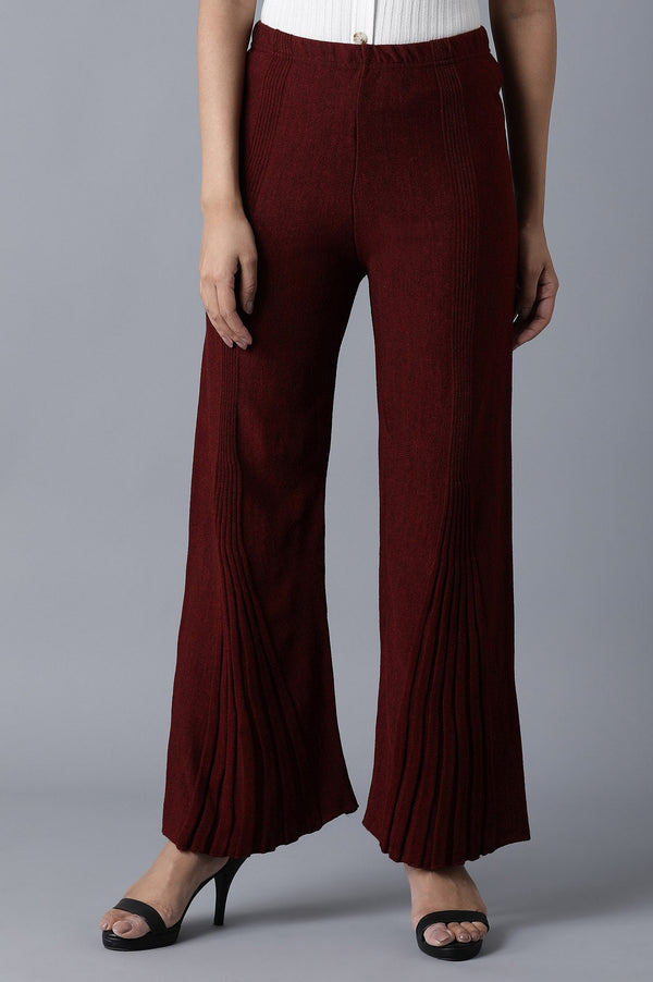 Maroon Pointelle Flared Palazzo With Elasticated Waist
