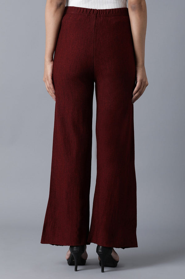 Maroon Pointelle Flared Palazzo With Elasticated Waist