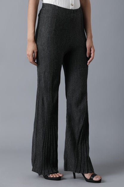 Grey Pointelle Flared Palazzo With Elasticated Waist