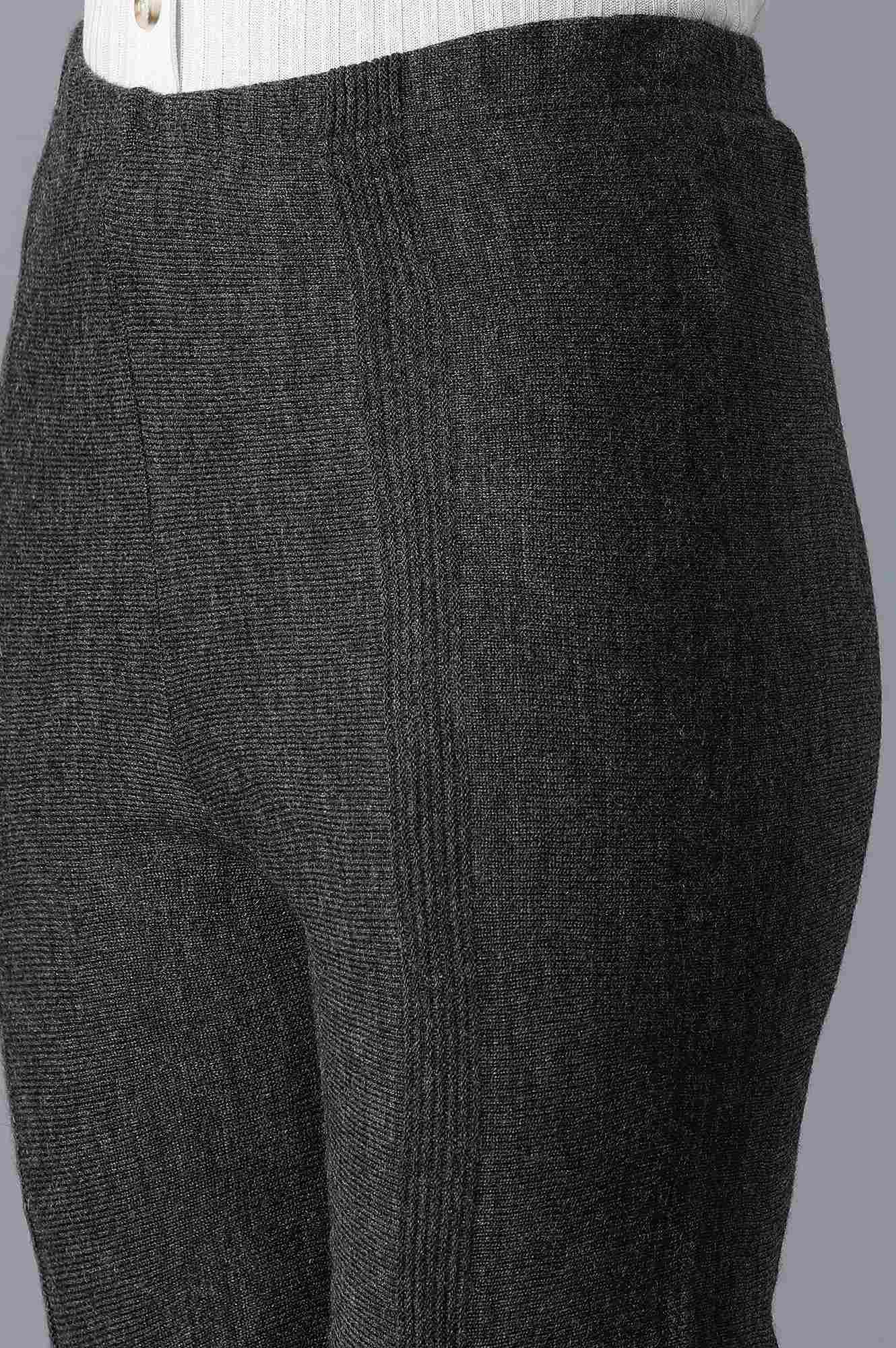 Grey Pointelle Flared Palazzo With Elasticated Waist