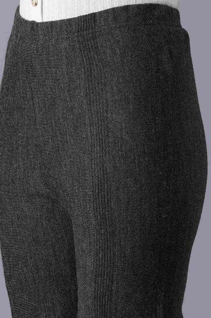 Grey Pointelle Flared Palazzo With Elasticated Waist