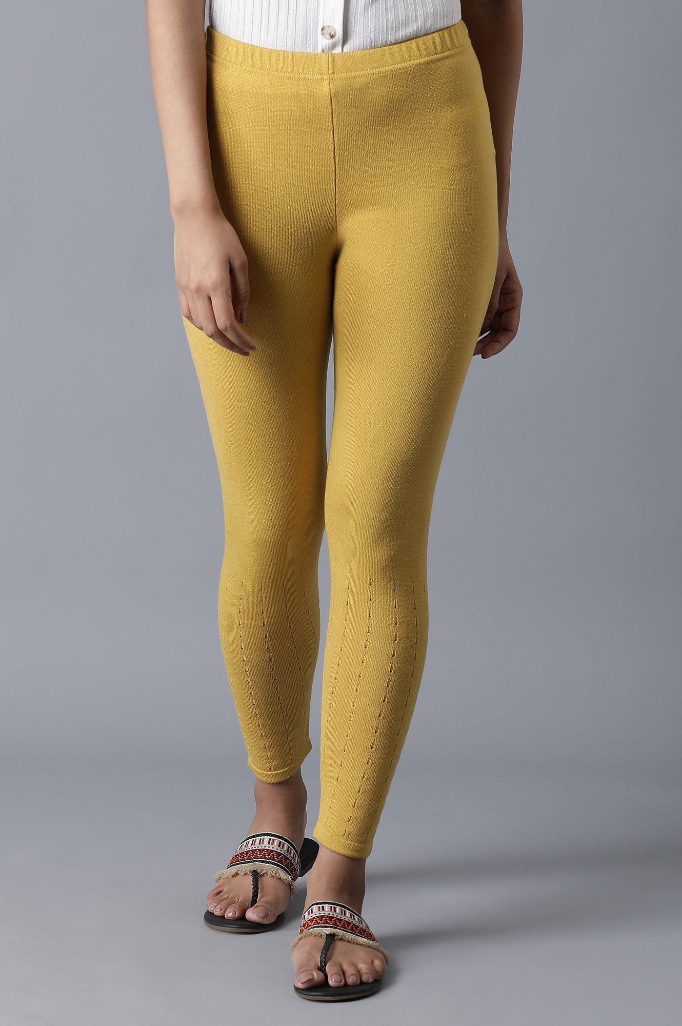 Yellow Pointelle Skinny Knit Tights with Elasticated Waist