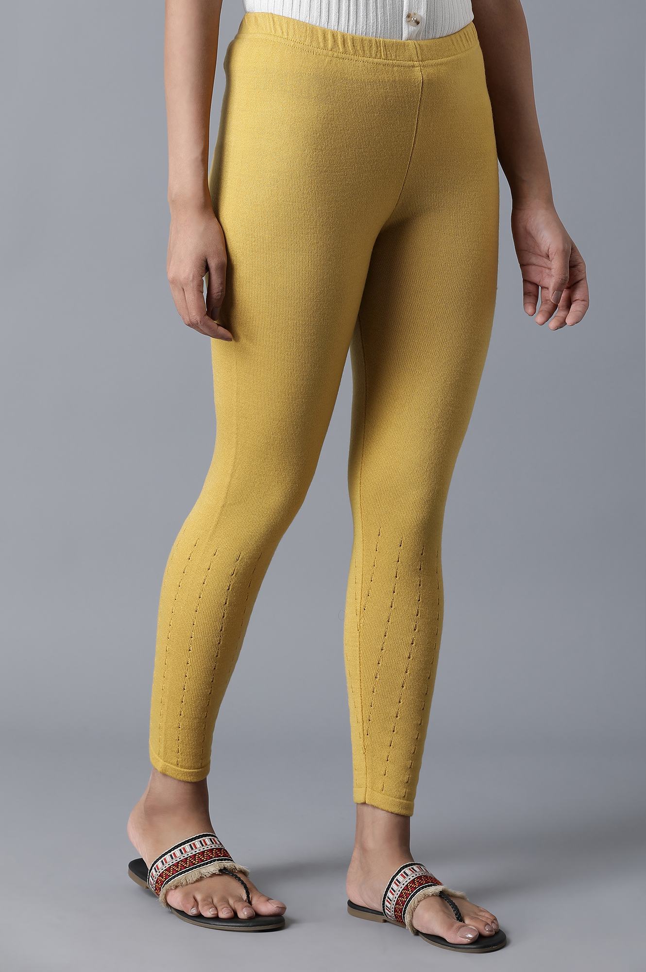 Yellow Pointelle Skinny Knit Tights with Elasticated Waist