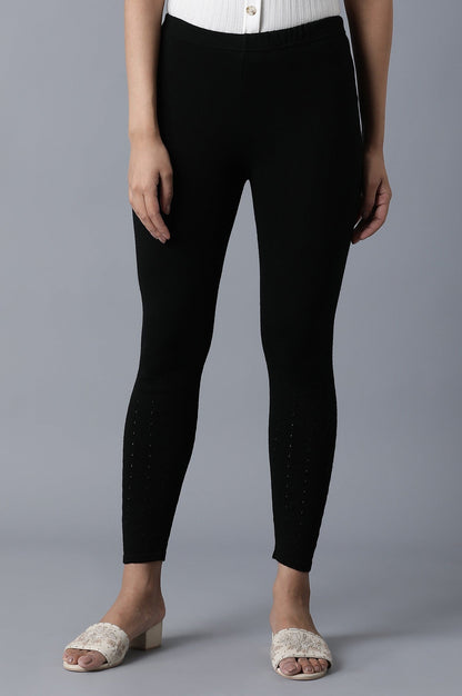 Black Pointelle Skinny Fit Tights With Elasticated Waist