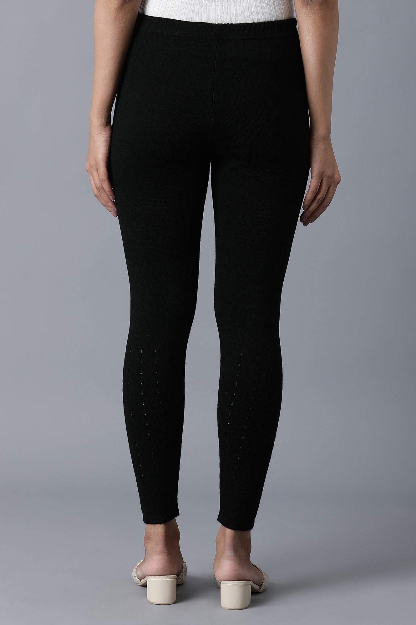 Black Pointelle Skinny Fit Tights With Elasticated Waist