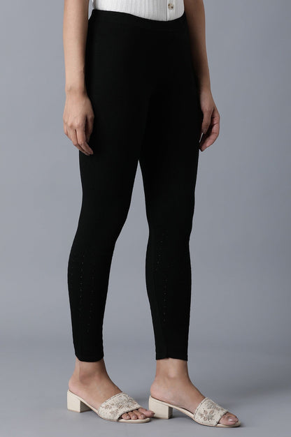 Black Pointelle Skinny Fit Tights With Elasticated Waist