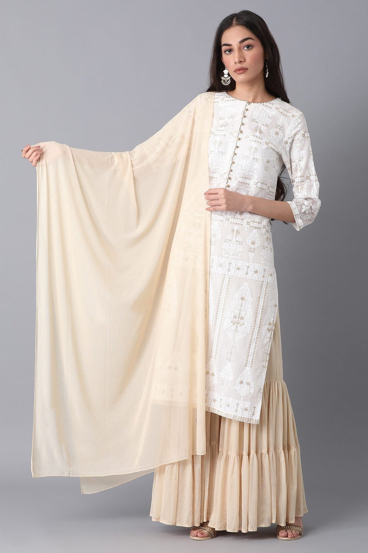 Elleven Women's Golden Printed Dupatta - FS