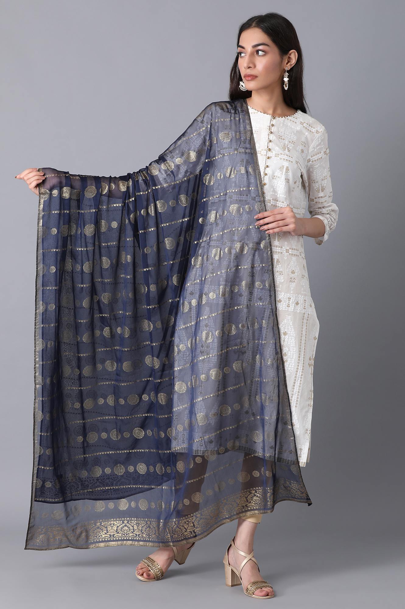 Navy Printed Dupatta