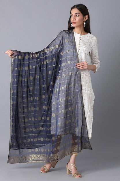 Navy Printed Dupatta