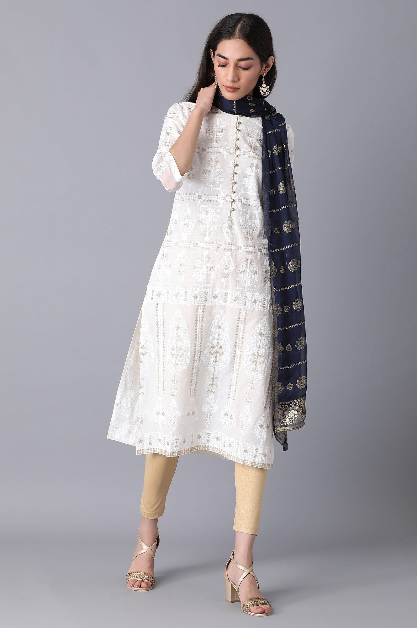 Navy Printed Dupatta