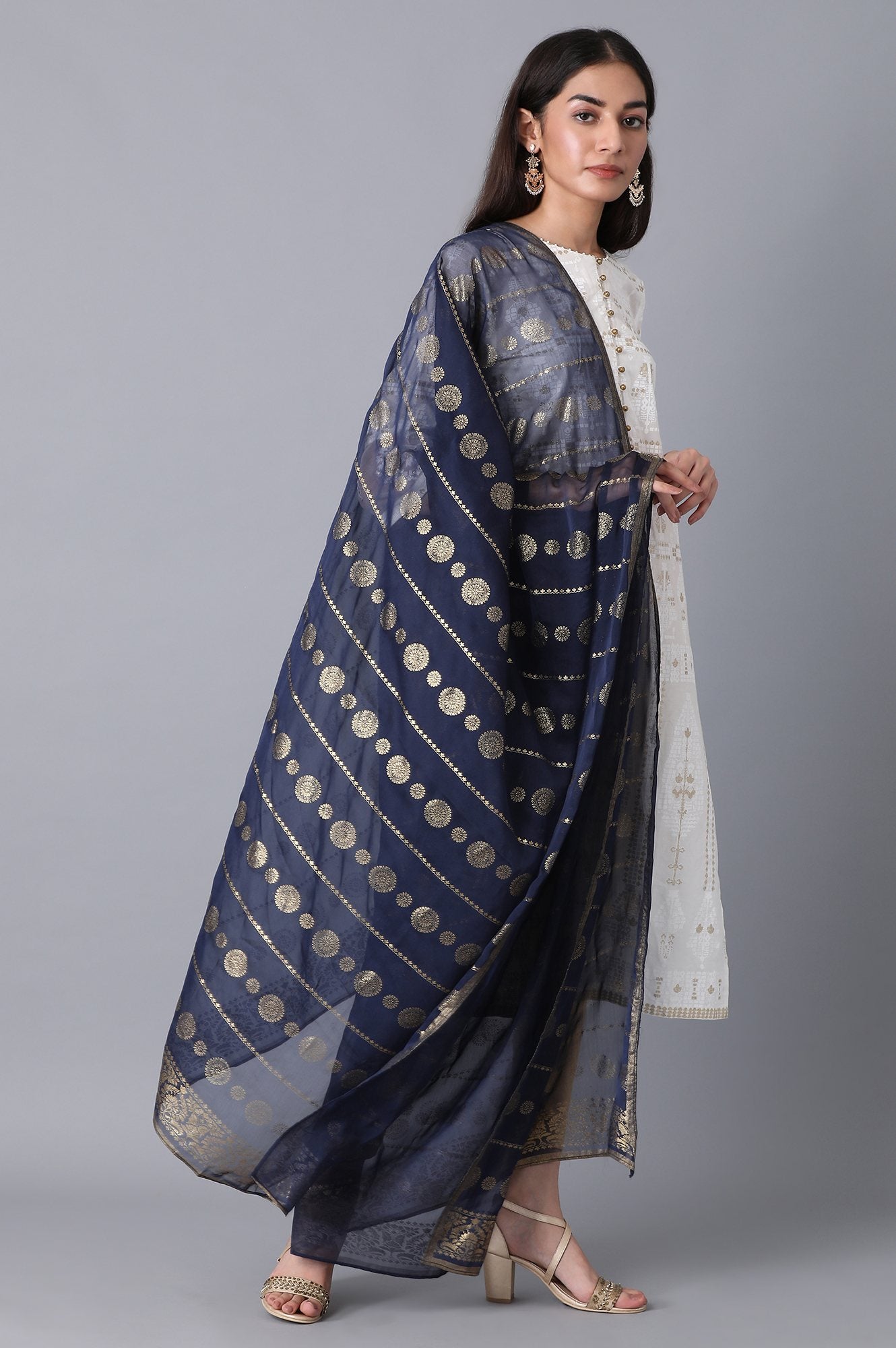 Navy Printed Dupatta