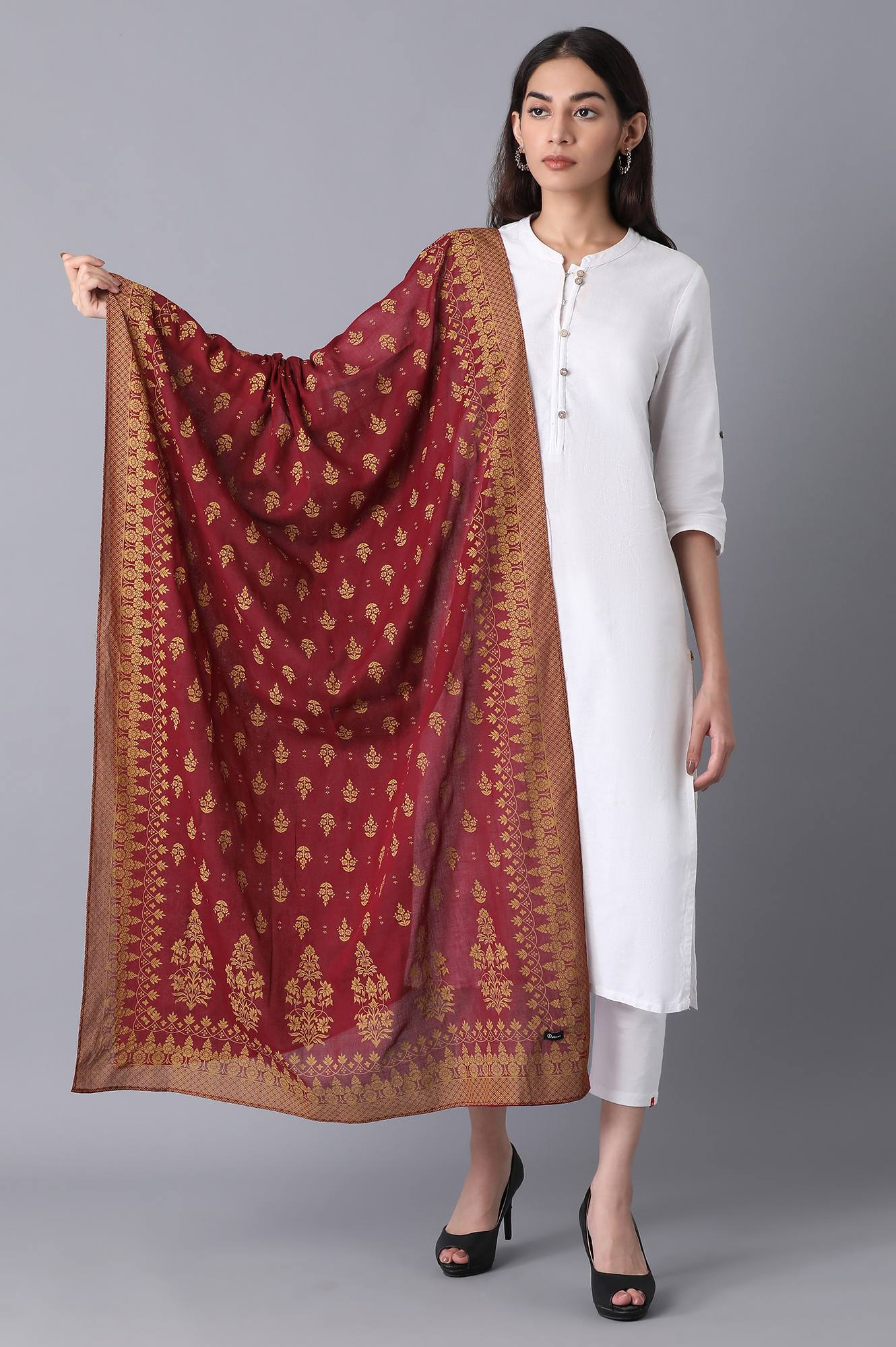 Deep Maroon Printed Dupatta