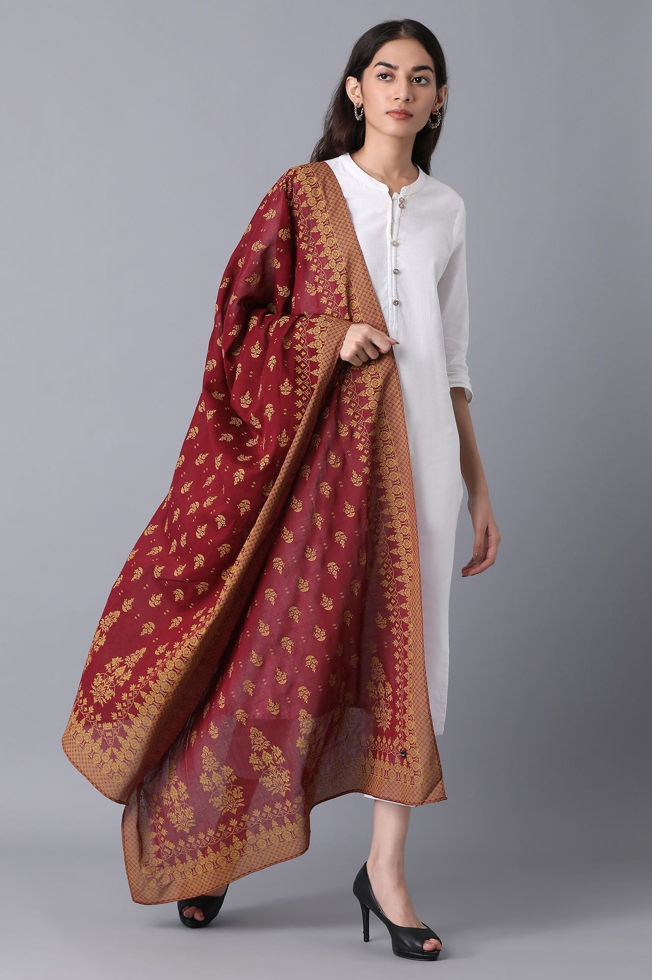 Deep Maroon Printed Dupatta