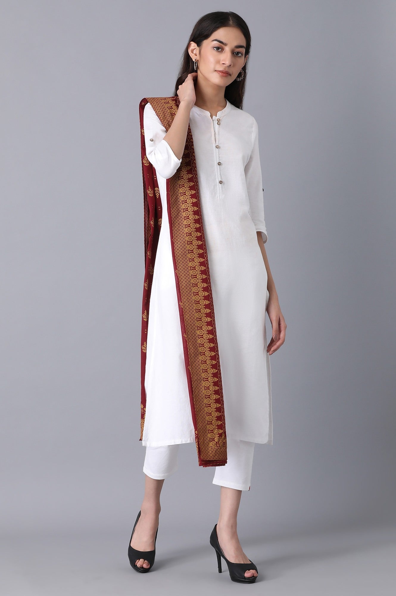 Deep Maroon Printed Dupatta