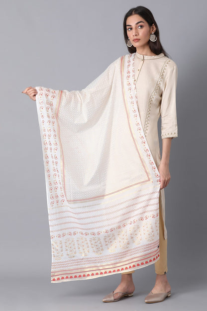 Off White Printed Dupatta