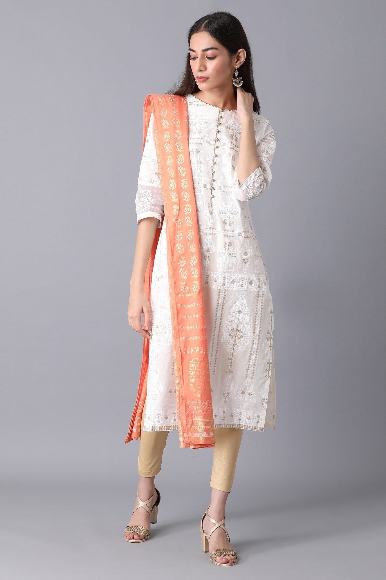 Peach Voile Printed Dupatta