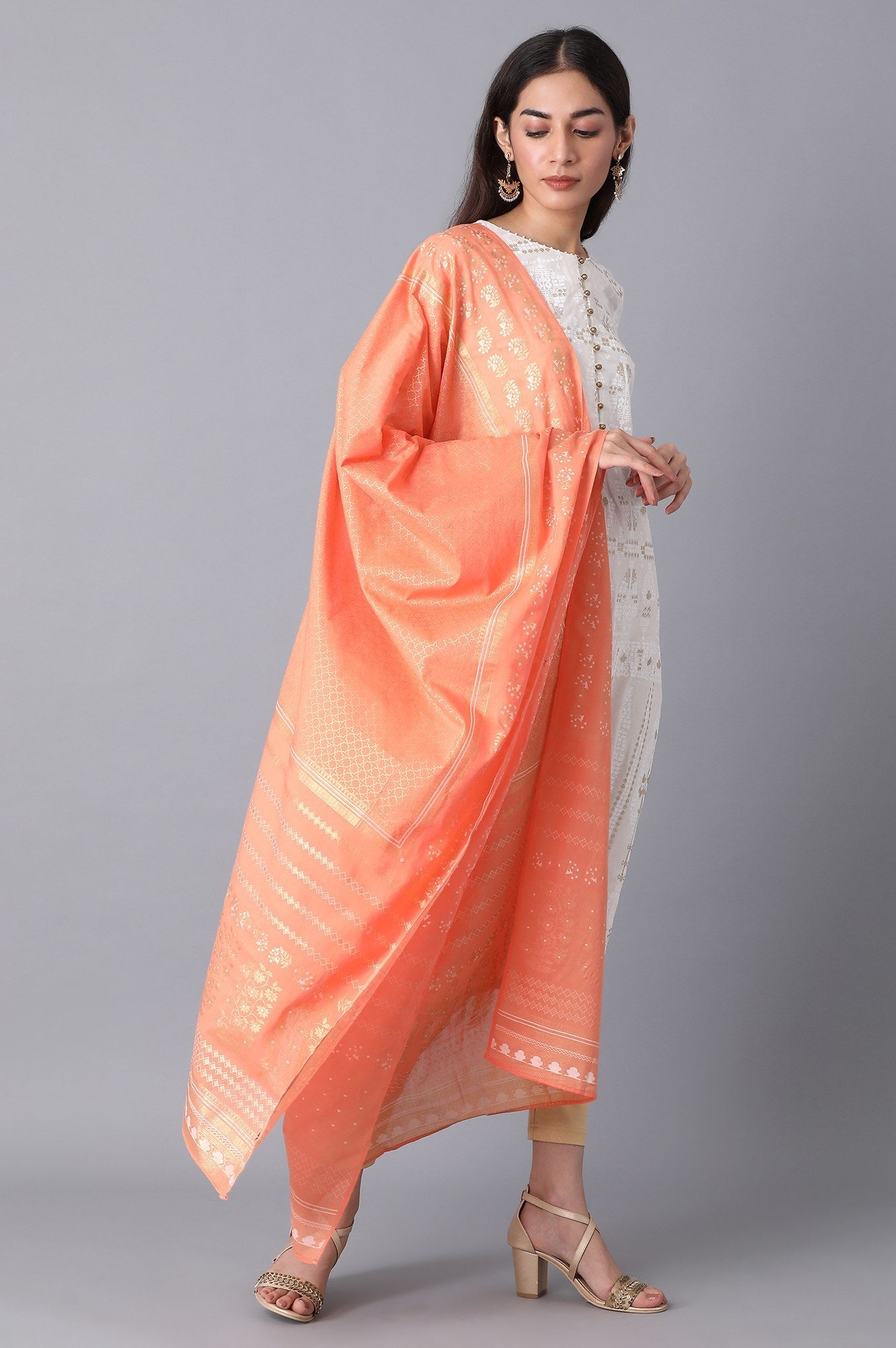 Peach Voile Printed Dupatta