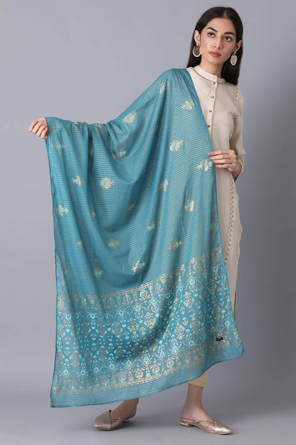 Blue Voile Printed Dupatta