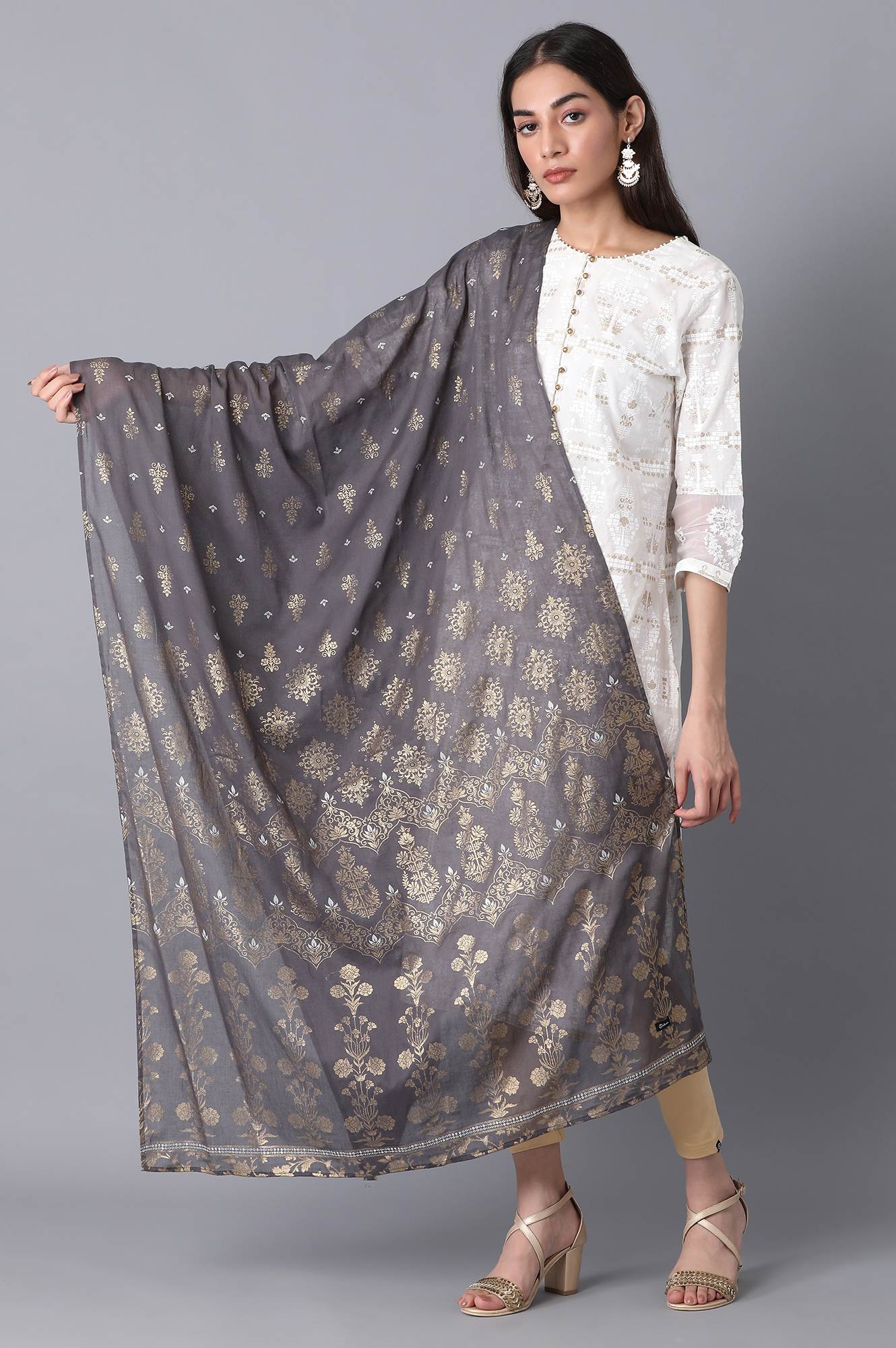 Grey Voile Printed Dupatta