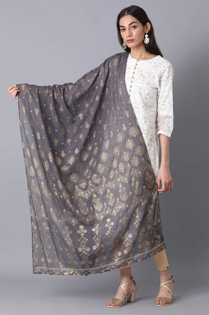 Grey Voile Printed Dupatta