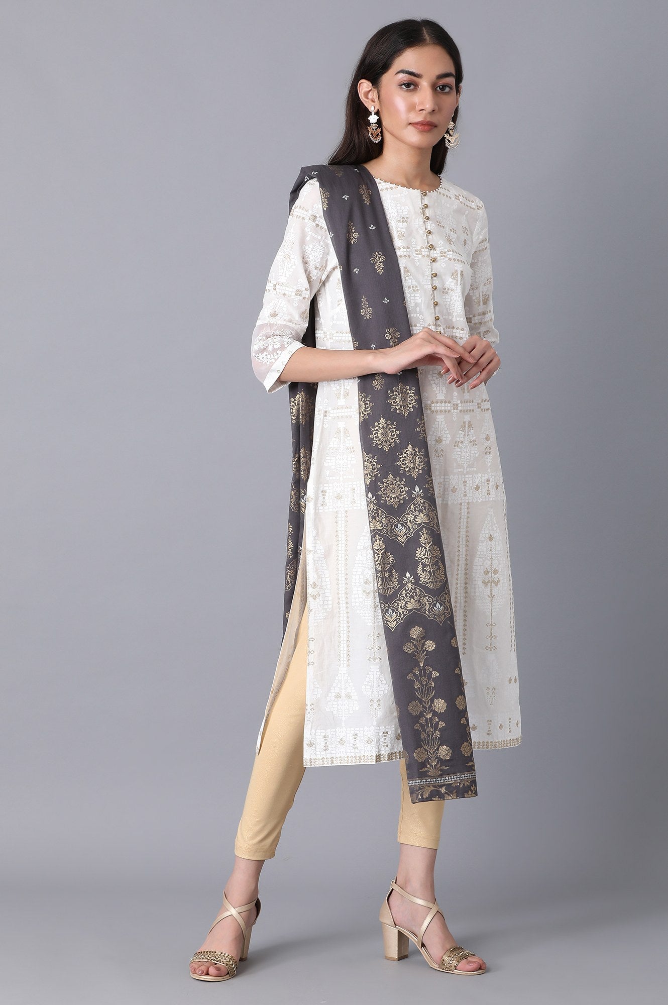 Grey Voile Printed Dupatta