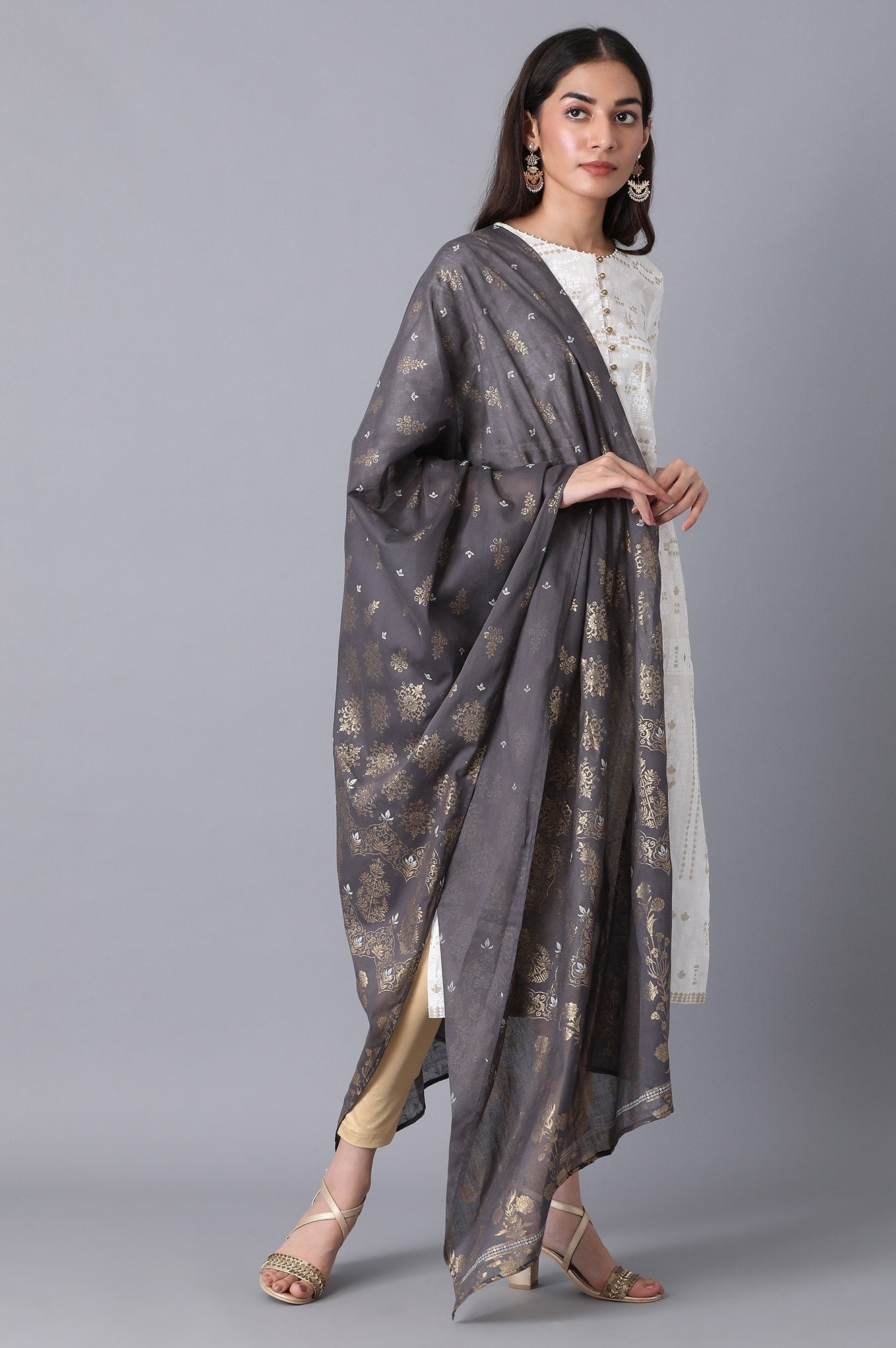 Grey Voile Printed Dupatta