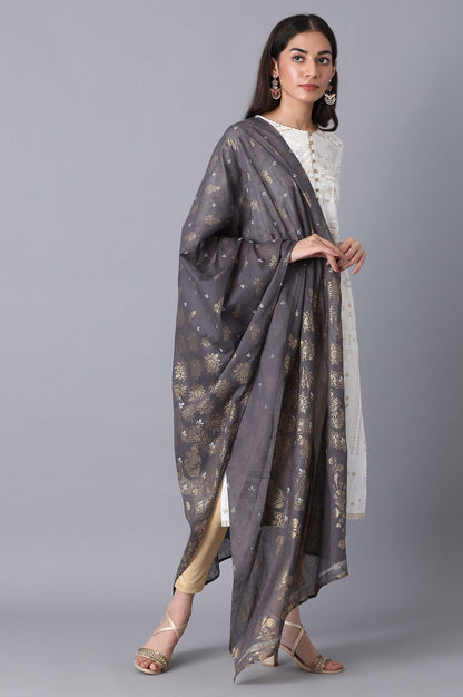 Grey Voile Printed Dupatta