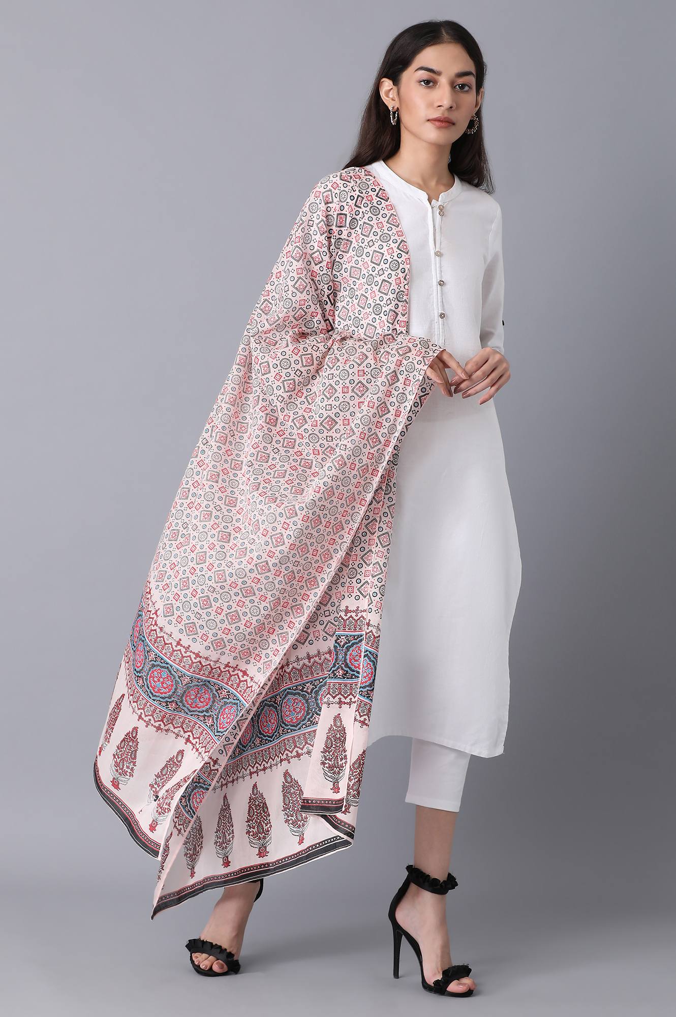 Peach Voile Printed Dupatta