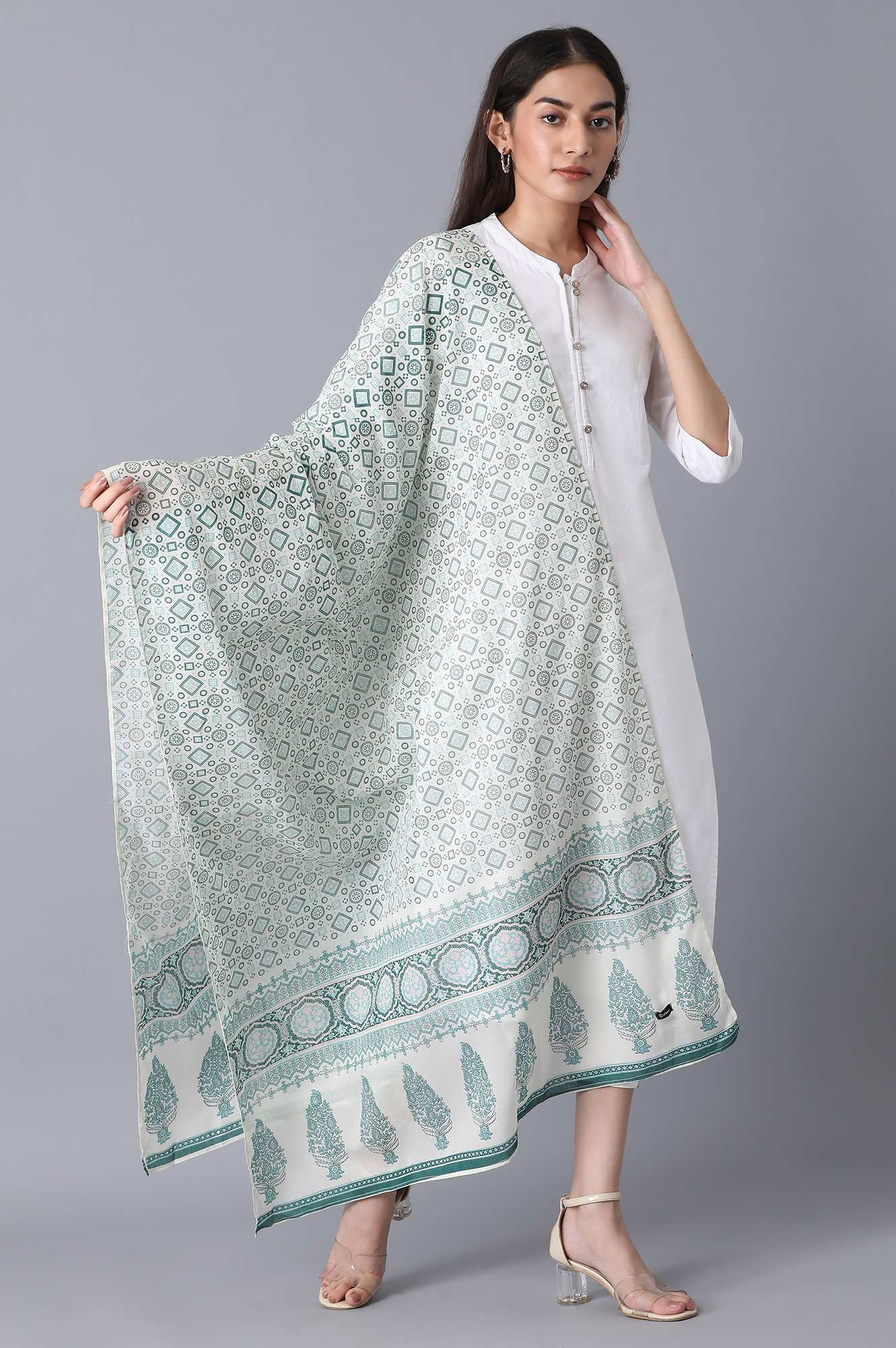 White Voile Printed Dupatta