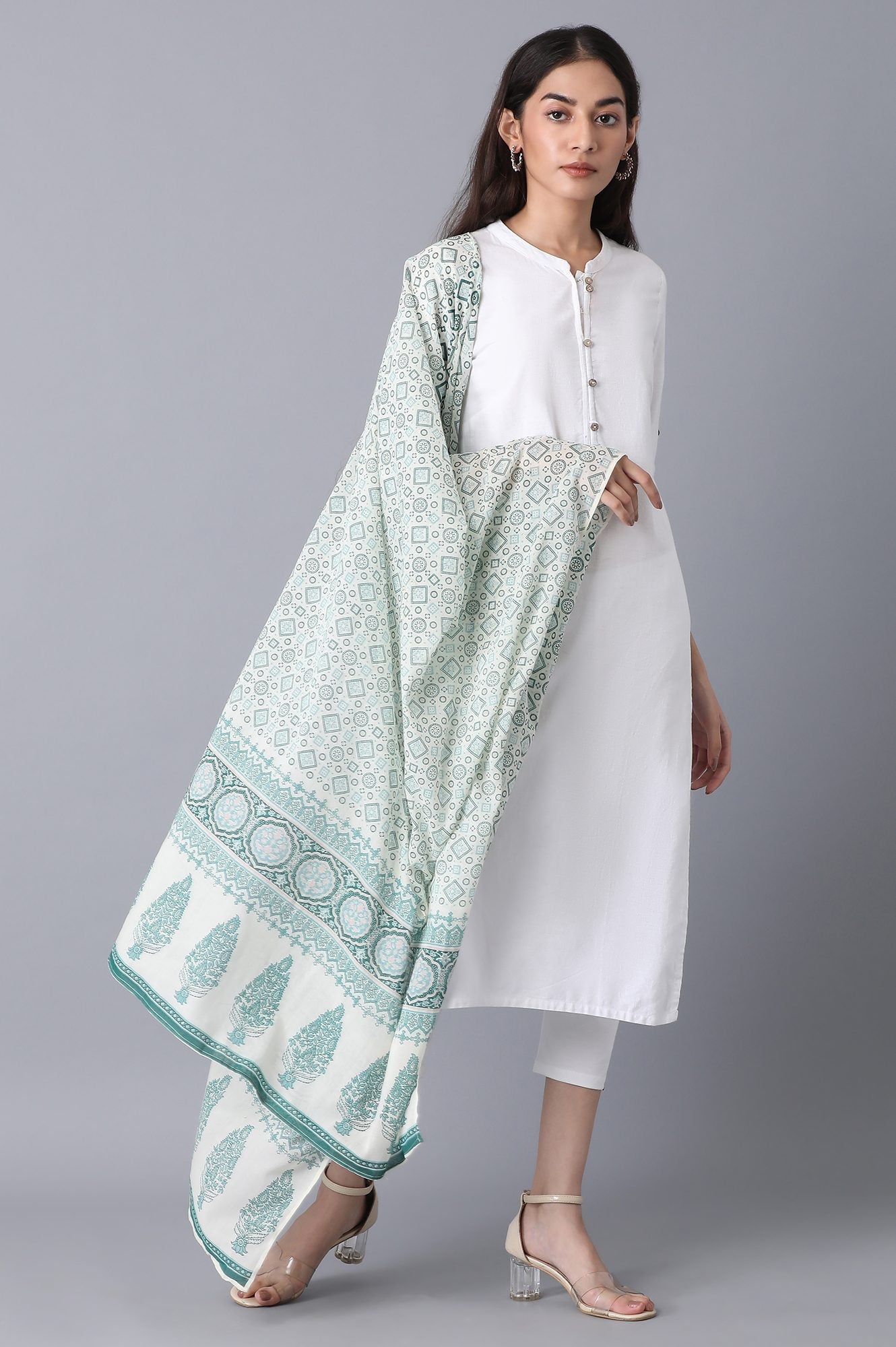 White Voile Printed Dupatta