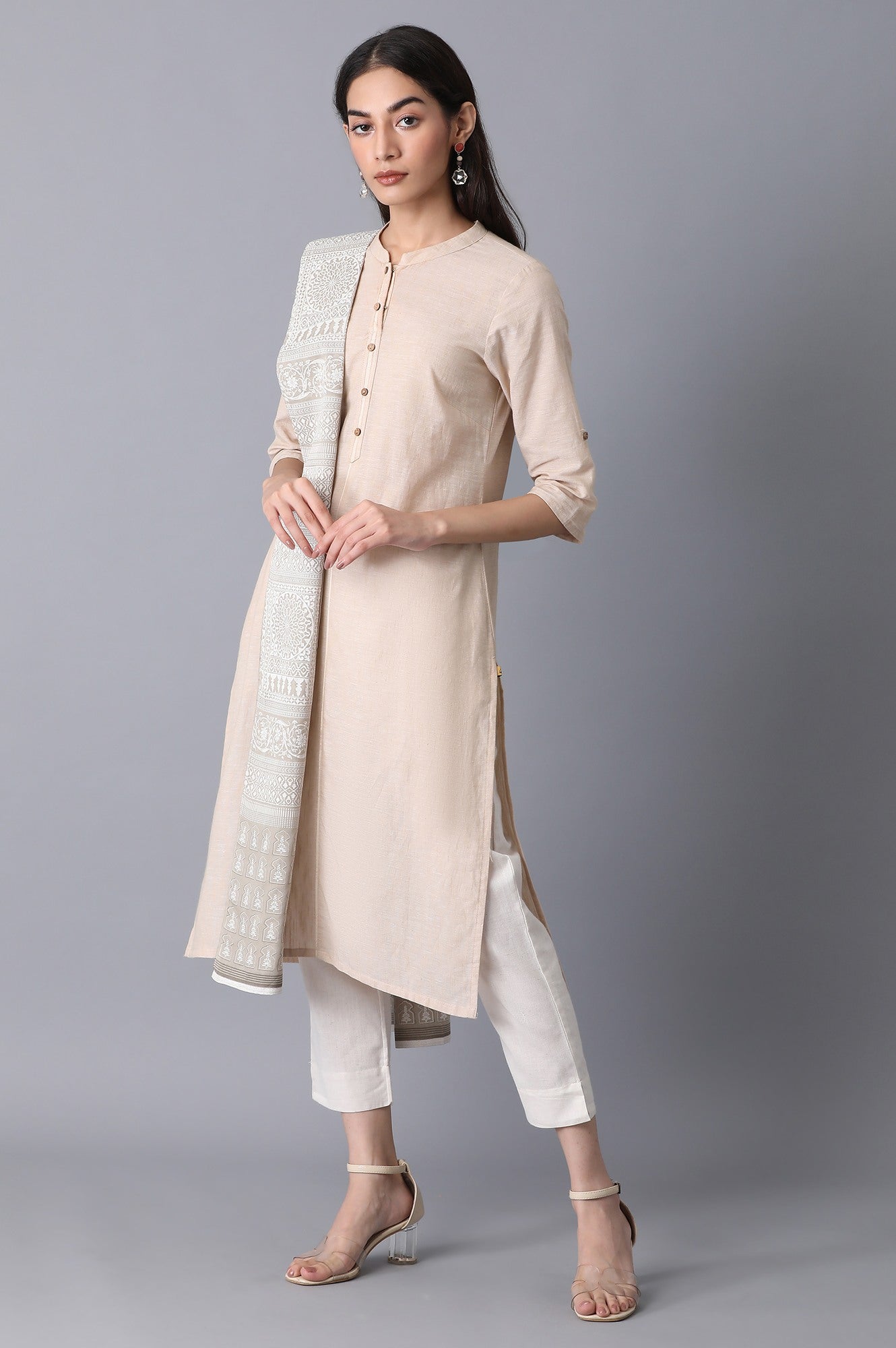 Beige Voile Printed Dupatta